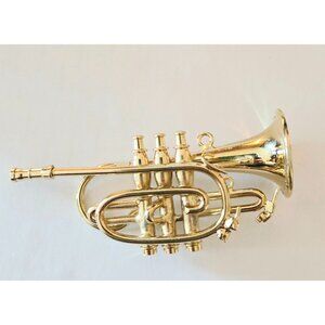 Broadway Gifts Realistic Metal brass plated Cornet instrument ornament, gently u